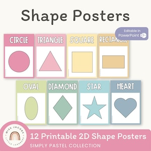 Shape Posters | Modern Simple Pastels | Calm Classroom Decor | Editable