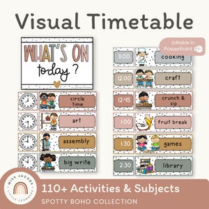 Visual Timetable and Daily Schedule | Spotty Boho Classroom Decor | Editable