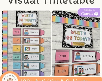 Niedlicher visueller Klassenzimmer Stundenplan, Back to School Theme Visuelle Stundenplan Vorlage, Kompositionsbuch druckbarer Kinder Stundenplan