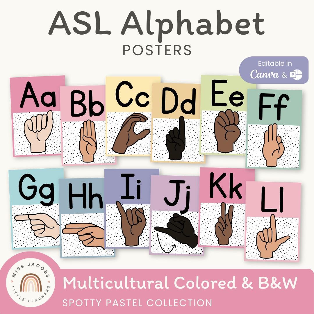 ASL (american Sign Language) Alphabet Posters | SPOTTY PASTELS