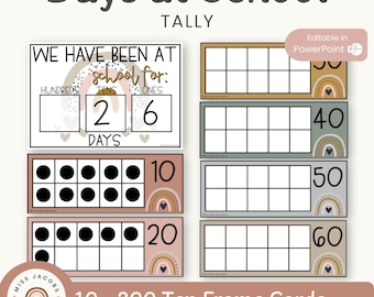 BOHO RAINBOW 100 Days of School Tally | Neutral Rainbow Classroom Decor | Editable