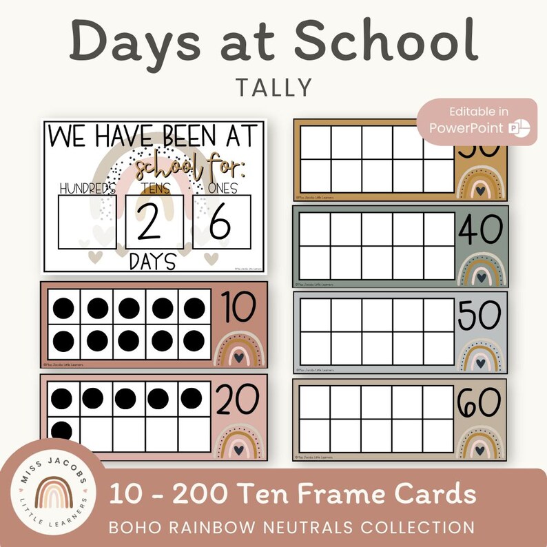 100 days of School Tally Boho Rainbow | Neutral Rainbow Theme - Miss Jacobs Little Learners