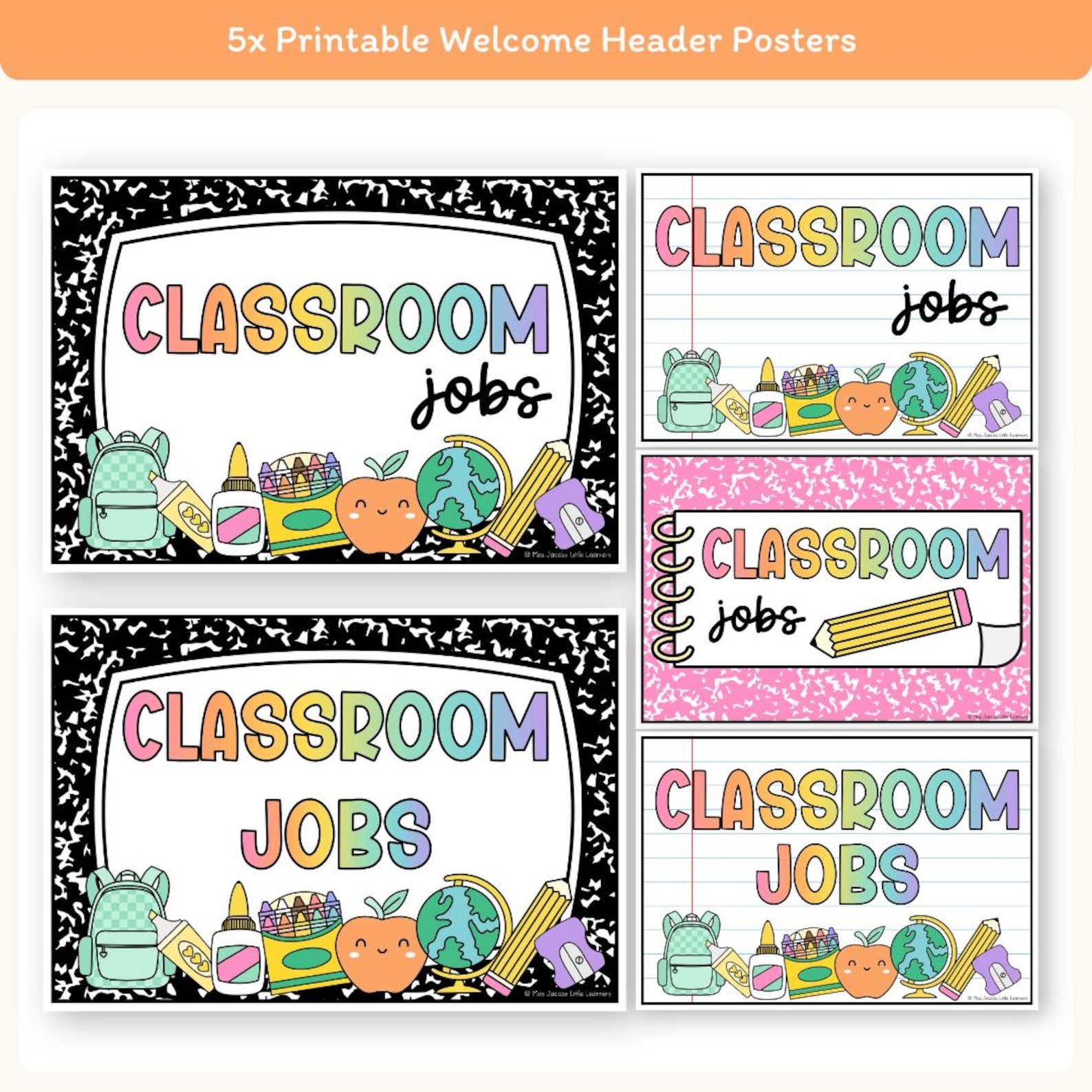 Cutesy Classroom Job Chart Composition Book Theme, Editable Class Job ...