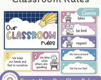 Pósteres con las normas y expectativas del aula: Tema galáctico pastel relajante (Imprimibles y editables)