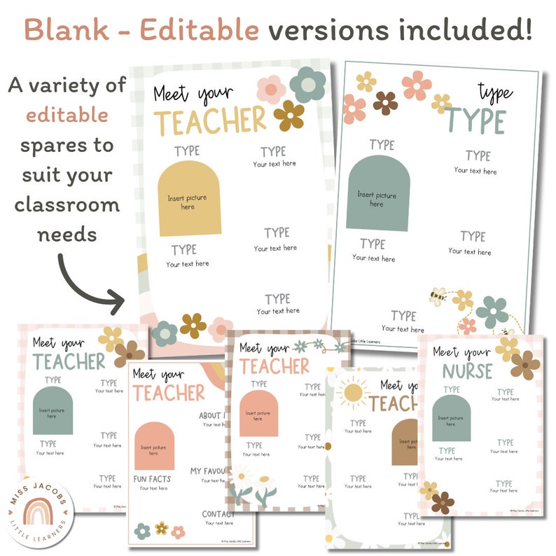 Meet the Teacher Templates | Daisy Gingham Neutrals Classroom Decor ...