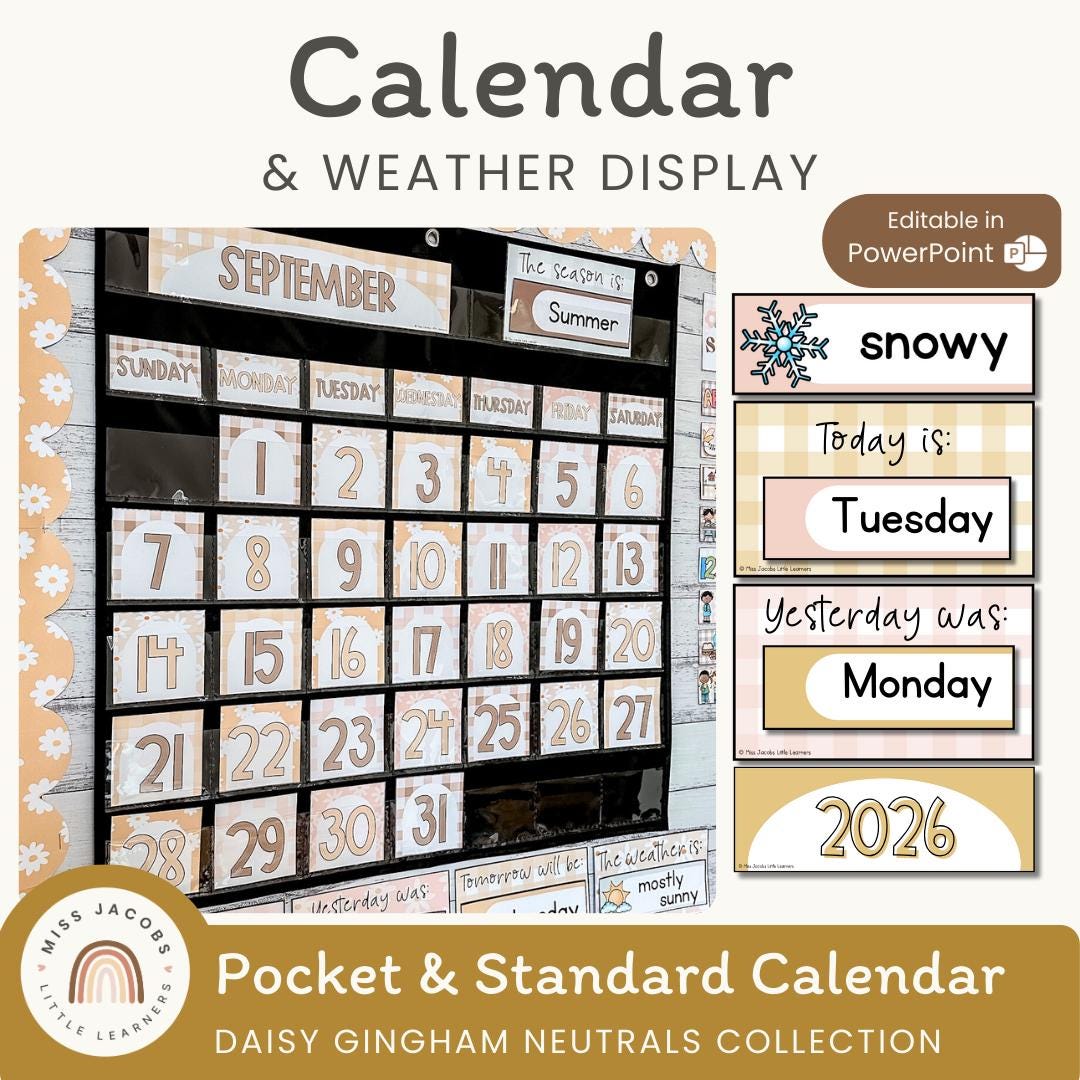 Classroom Calendar and Weather Pocket Chart Display | Daisy Gingham ...
