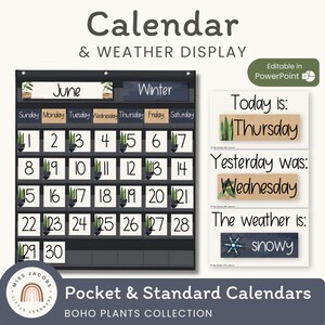 Calendario per la classe modificabile / Piante boho / Tabella tascabile rustica e standard