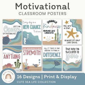 Motivational Classroom Posters | Growth Mindset Bulletin Board | Cute Sea Life Decor | Editable