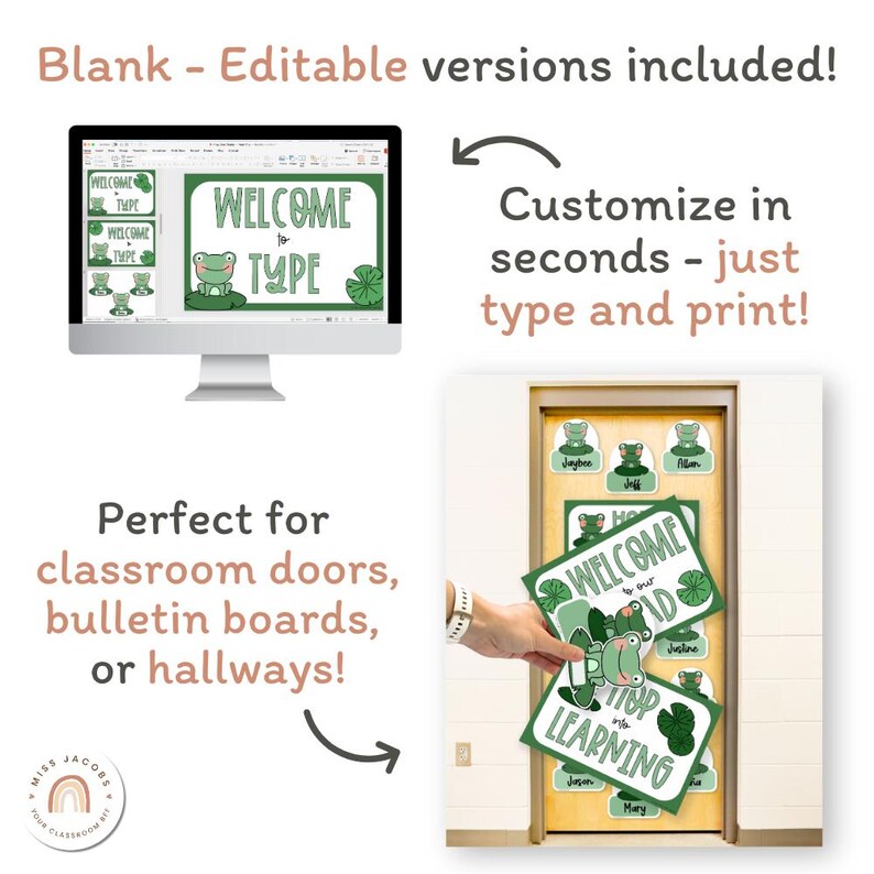 Printable Frog Door Sign for Classroom, Editable Welcome Posters & Name ...