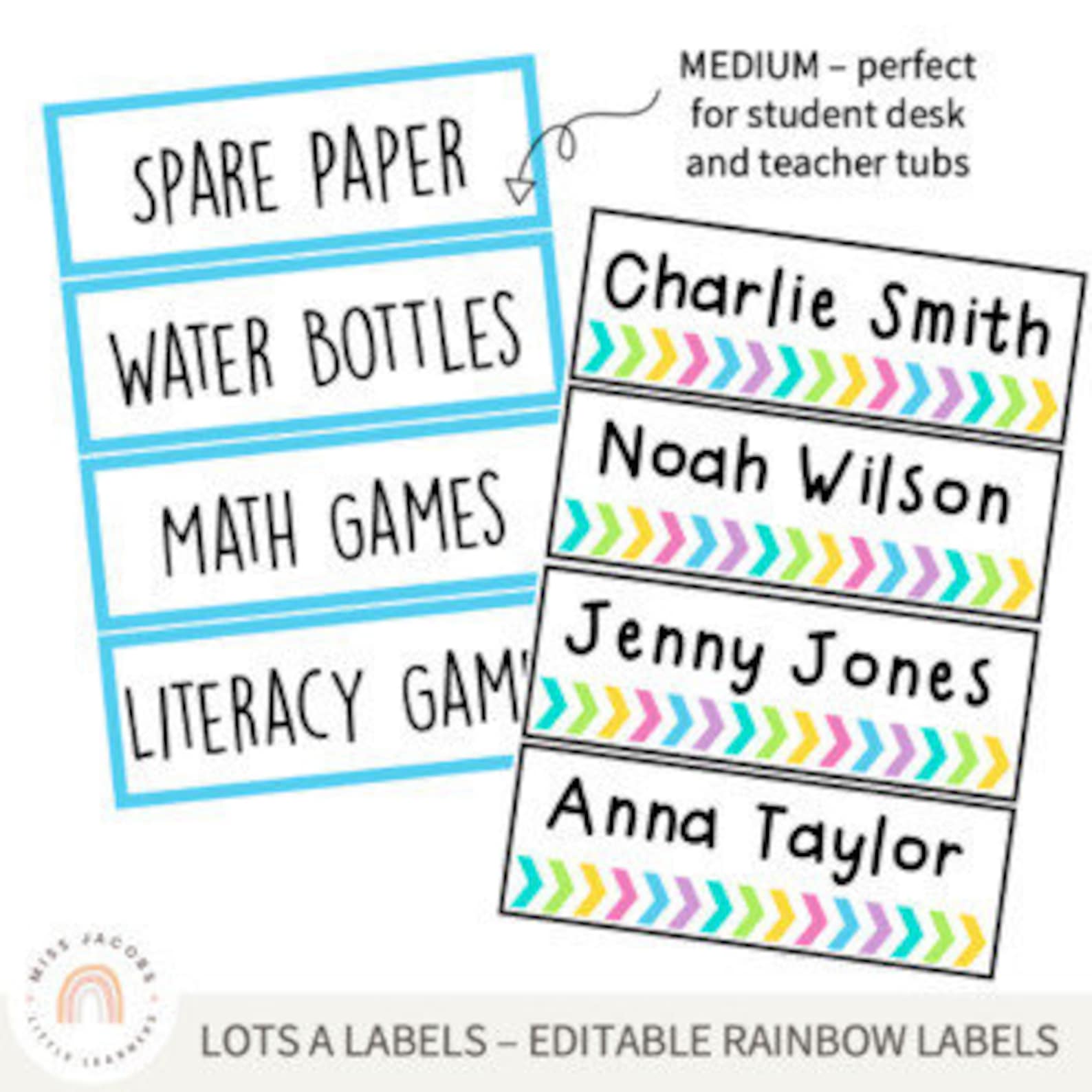 RAINBOW Editable Tray Labels Classroom Labels & Name Tags Etsy