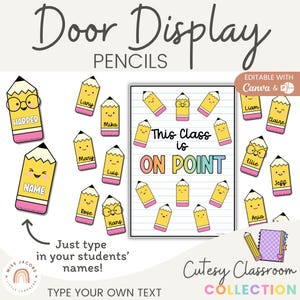 Pencils Door Display Cutesy Classroom Decor, Back to School Theme Editable Student Names, Printable Composition Book Classroom Door Sign