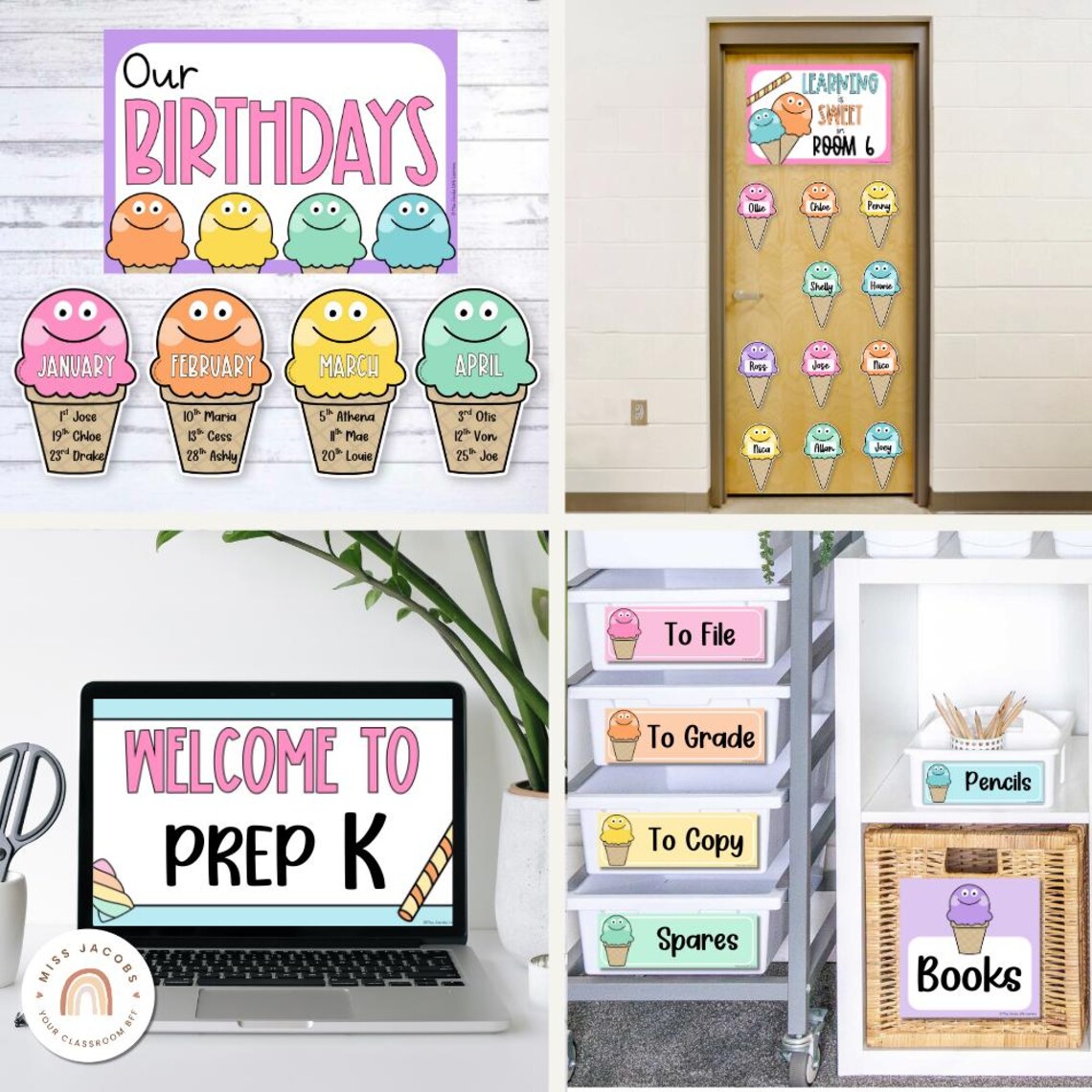 Pastel Ice Cream Classroom Decor Bundle, Editable Teacher Essentials ...