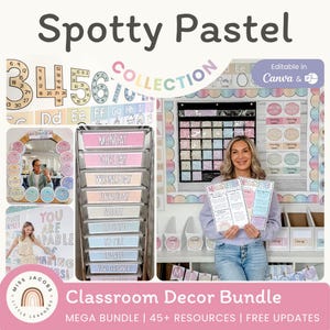 SPOTTY PASTELS Classroom Decor Bundle | Muted Rainbow Decor | Editable
