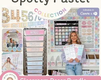 SPOTTY PASTELS Classroom Decor Bundle | Muted Rainbow Decor | Editable