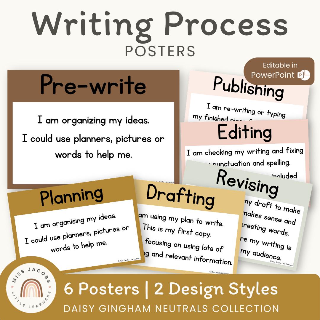 Writing Process Posters | Daisy Gingham Neutrals English Classroom ...