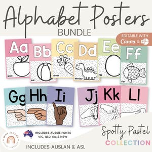 Alphabet Posters | SPOTTY PASTELS | Muted Rainbow Decor | Editable