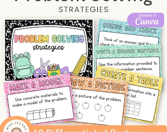 Math Problem Solving Strategies Posters: Cutesy Composition Notebook Classroom Display (Printable & Editable)