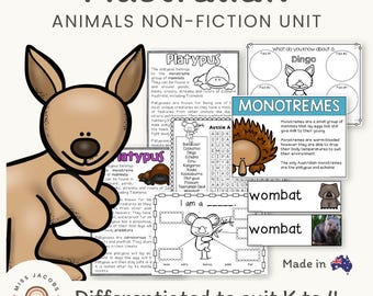 Australische Tiere Thematische Einheit: Lebewesen Wissenschaft Anfrage & Sachbücher Schüler Arbeitsblatt Aktivitäten (druckbar)