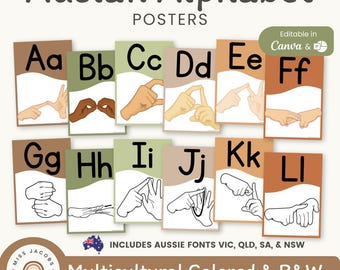Auslan Alphabet Posters Woodland Theme: Cozy Australian Sign Language Classroom Decor (Printable & Editable)