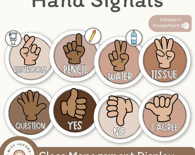 Hand Signals Posters | OMBRE NEUTRALS Classroom Decor | EDITABLE - Etsy