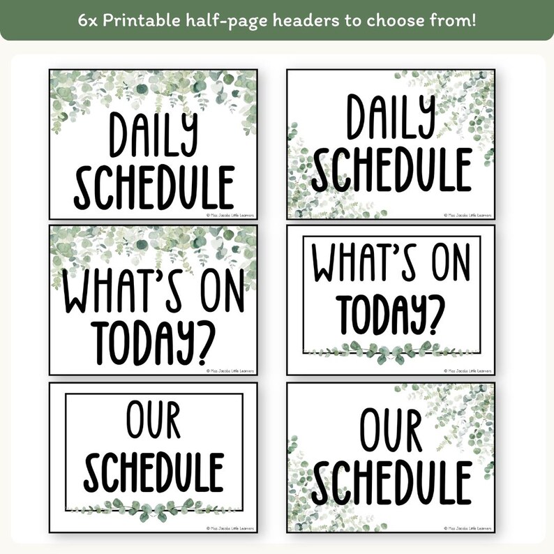 Visual Timetable Daily Schedule - Modern Botanical Classroom Decor - Miss Jacobs Little Learners
