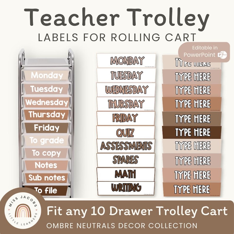 Teacher Trolley Labels | 10 Drawer Cart Labels | OMBRE NEUTRALS ...