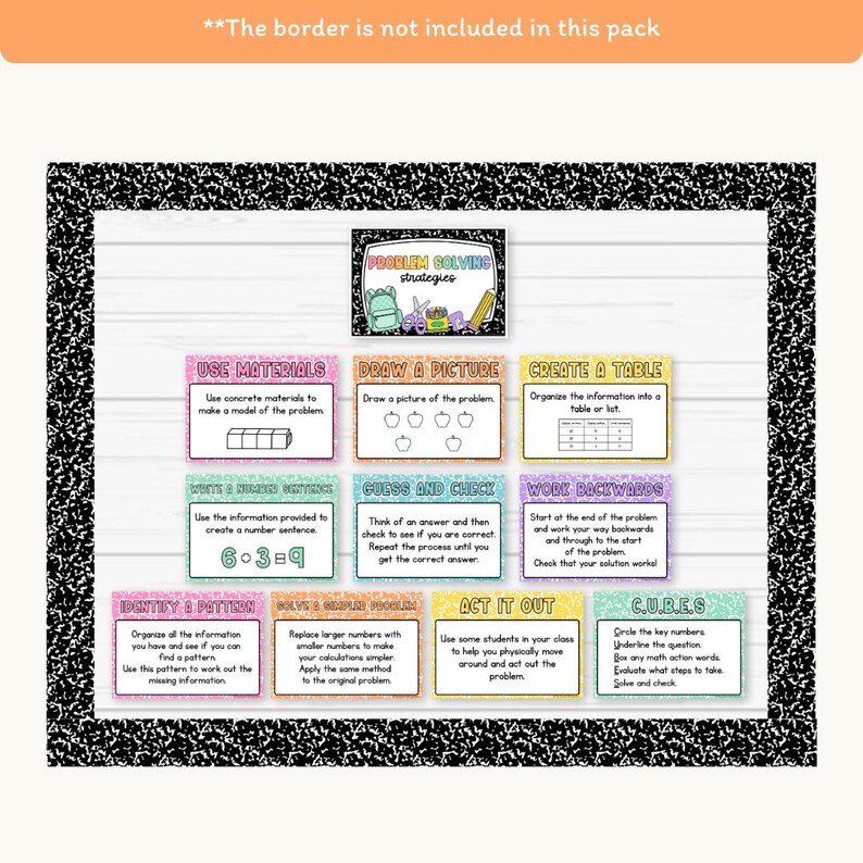 Math Problem Solving Strategies Posters: Cutesy Composition Notebook ...