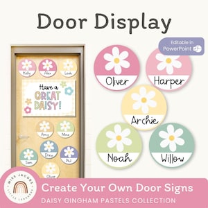 Daisy-deurdisplay of prikbord | Daisy pastel pastel klaslokaaldecoratie | Bewerkbaar