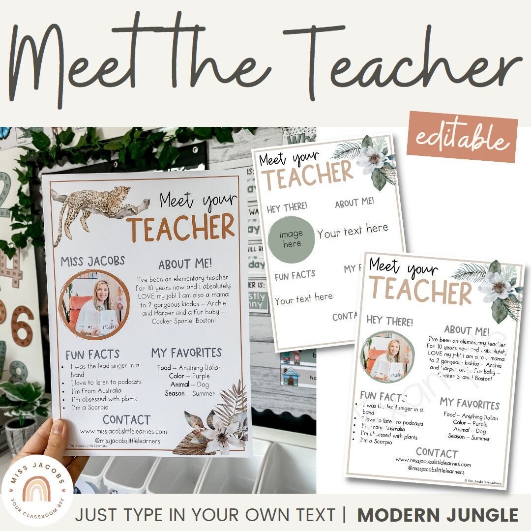 Meet the Teacher | MODERN JUNGLE | Editable Classroom Decor - Etsy