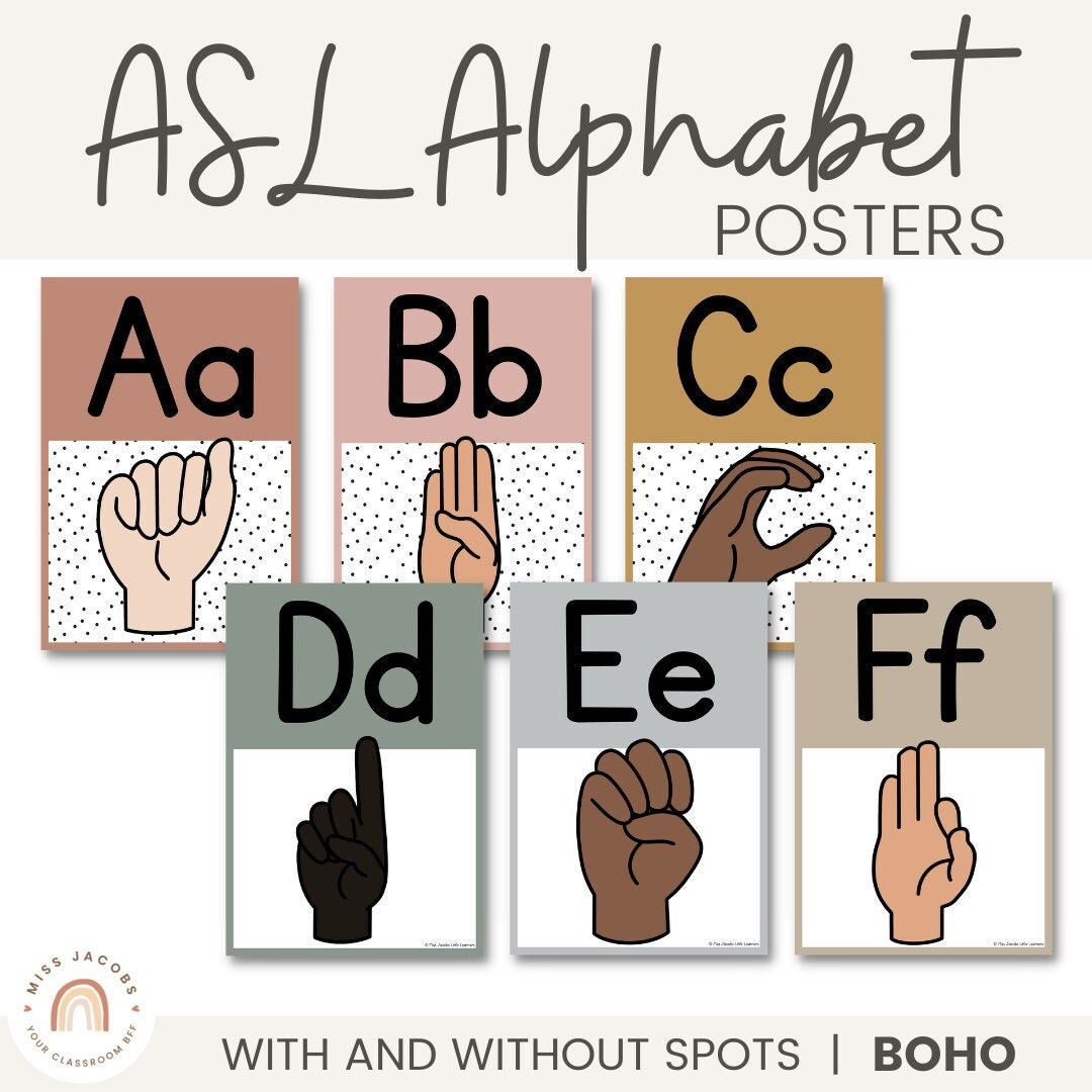 ASL (American Sign Language) Alphabet Posters | BOHO RAINBOW | Neutral Rainbow Classroom Decor