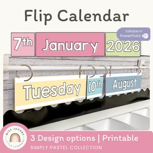Pastel Flip Calendar, Editable Classroom Perpetual Calendar, Printable Hanging Calendar Flip Date Organizer, Flip Chart School Calendar