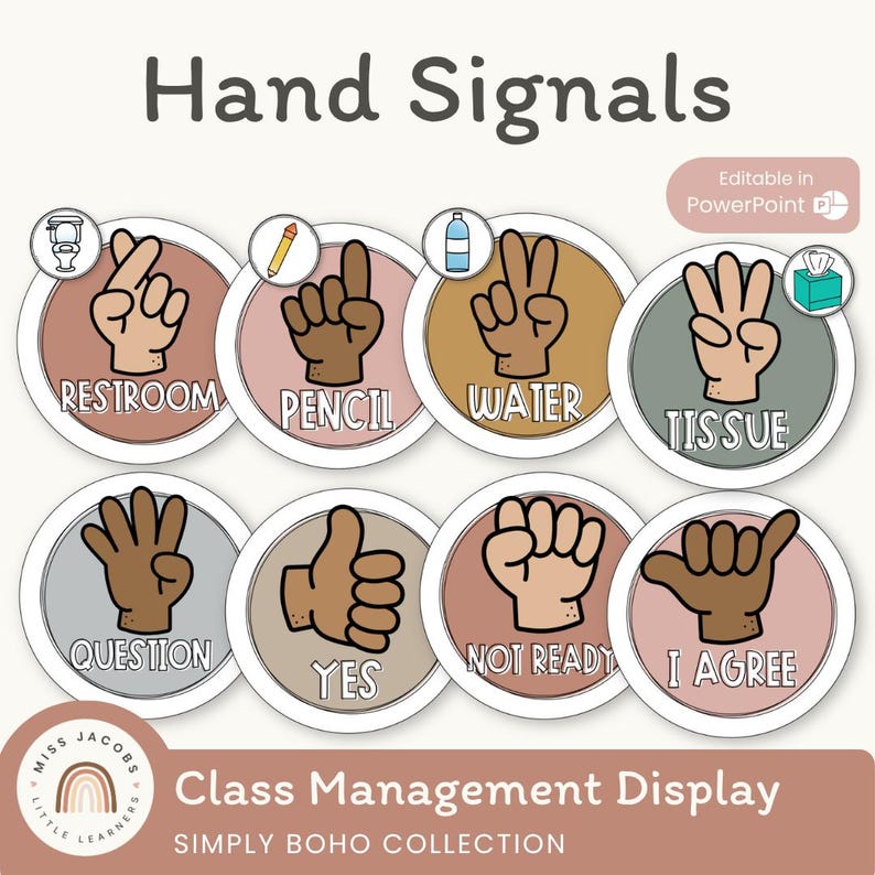 Hand Signal Posters | SIMPLE BOHO | Editable - Etsy