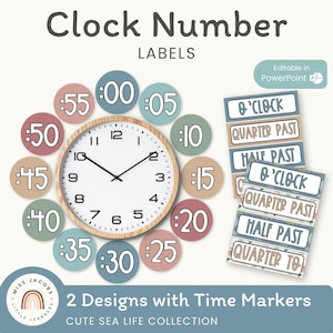 Clock Numbers | Cute Sea Life Classroom Decor | Editable