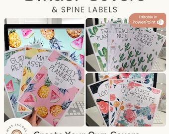Binder Covers and Spines: Folder Organization School Templates in Tropical Theme Packs (Editable)