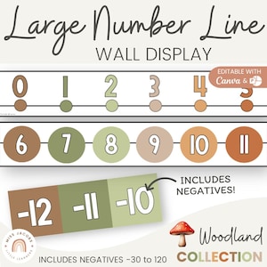 Woodland Number Line Display, Printable Neutral -30 to 120 Classroom Math Wall Decor, Cozy Rustic Editable Counting Numbers Math Decor