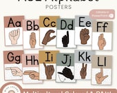 ASL (American Sign Language) Alphabet Posters | BOHO RAINBOW | Neutral Rainbow Classroom Decor