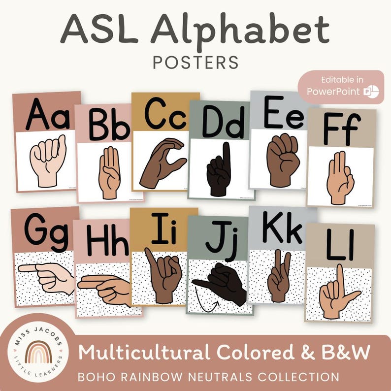 ASL (american Sign Language) Alphabet Posters | BOHO RAINBOW | Neutral ...