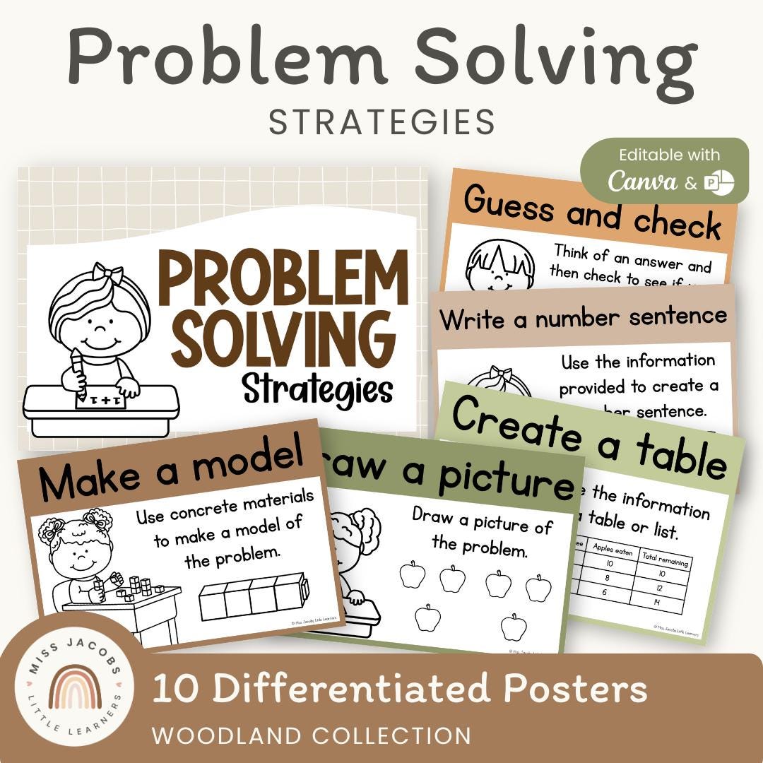 Math Problem Solving Posters, Woodland Neutral Theme Math Strategies ...