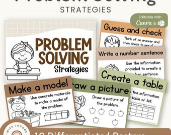 Math Problem Solving Posters, Woodland Neutral Theme Math Strategies Anchor Charts Word Problems, Cozy Editable Classroom Math Decor