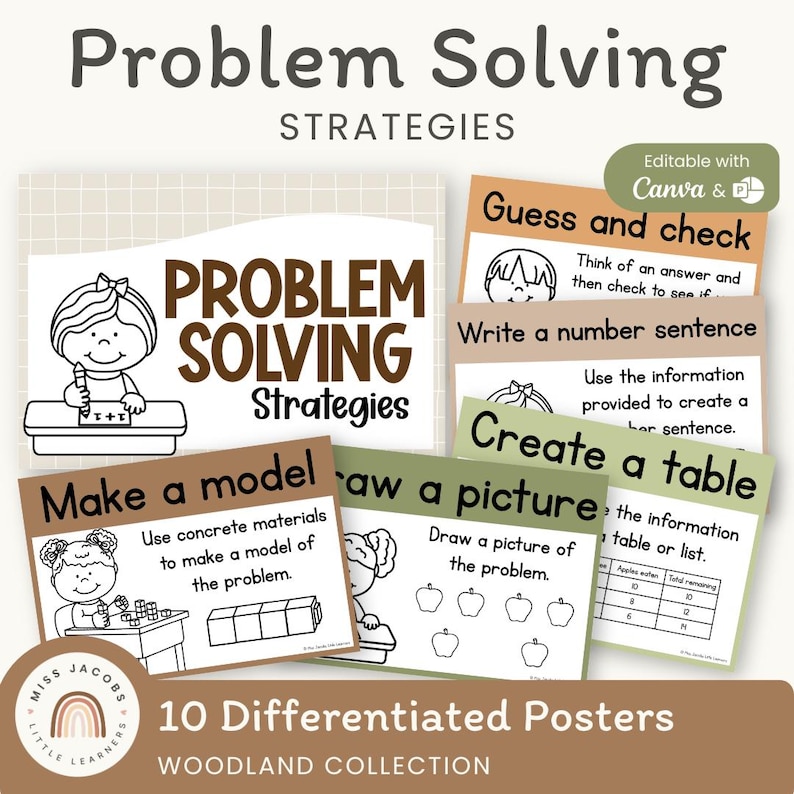 Math Problem Solving Posters, Woodland Neutral Theme Math Strategies ...