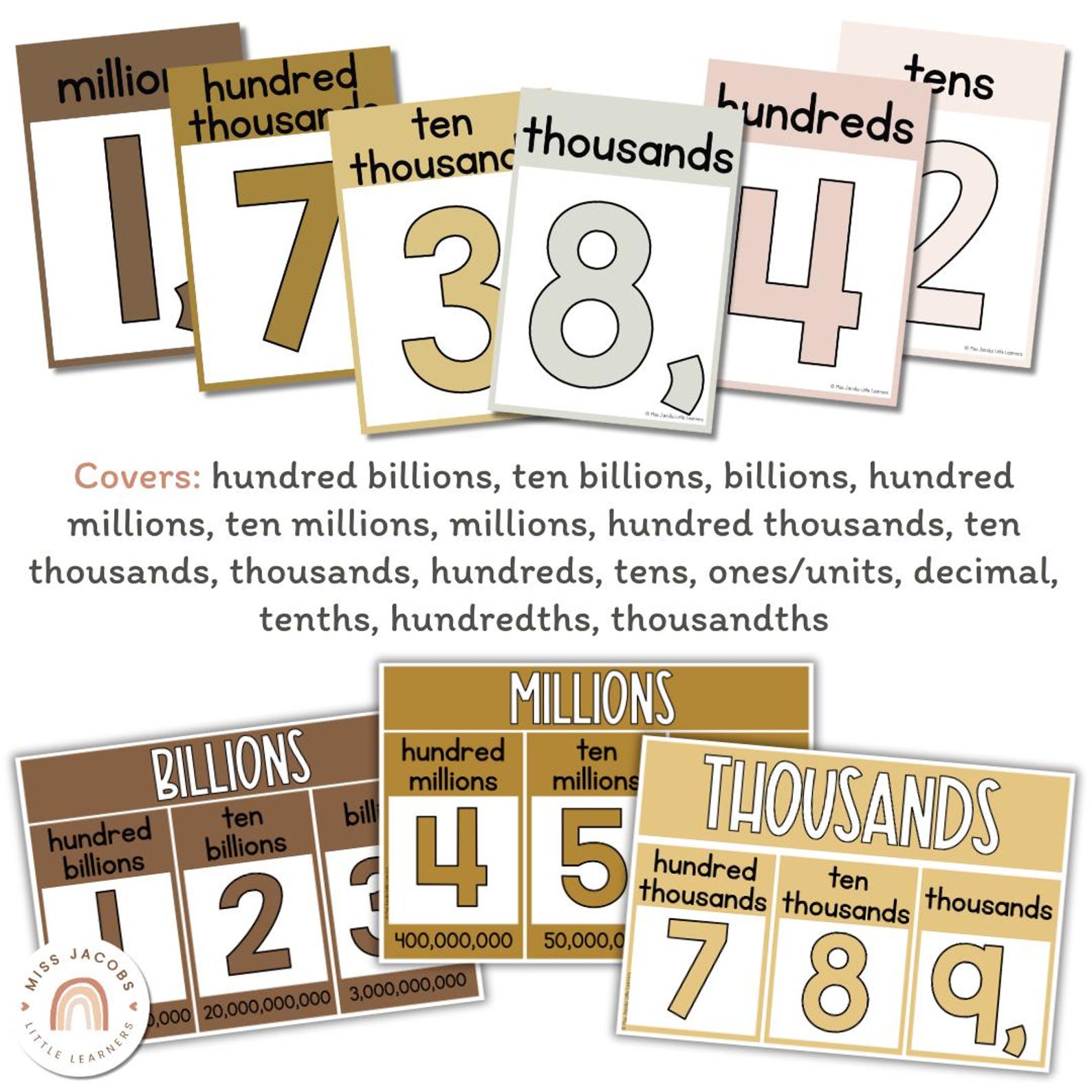 Place Value Posters Bulletin Board Display | Daisy Gingham Neutral Math ...