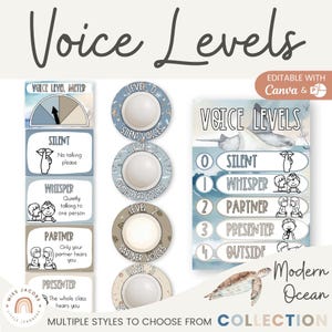 Modern Ocean Voice Level Chart, Editable Voice Level Posters, Calm Classroom Decor, Printable Behavior Management Tool, Teacher Resources