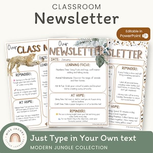 Newsletter Templates Modern Jungle Boho Theme: Parent Classroom Communication (Printable & Editable)