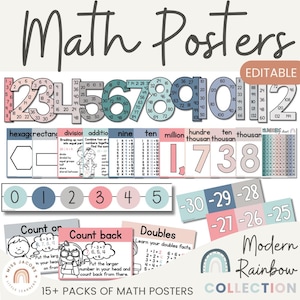 CALM COLORS Math Posters Bundle | Modern Rainbow Classroom Decor