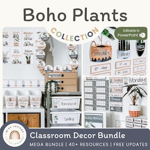 Boho Plants Classroom Decor Bundle | Rustic Modern Boho Decor | Editable