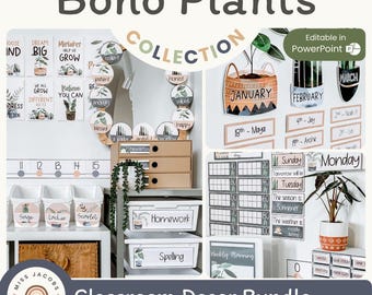Boho Plants Classroom Decor Bundle | Rustic Modern Boho Decor | Editable
