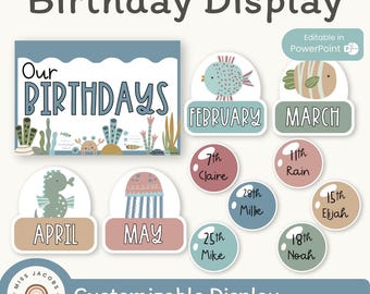 Esposizione di compleanno / Decorazione carina per l'aula con la vita marina / Modificabile