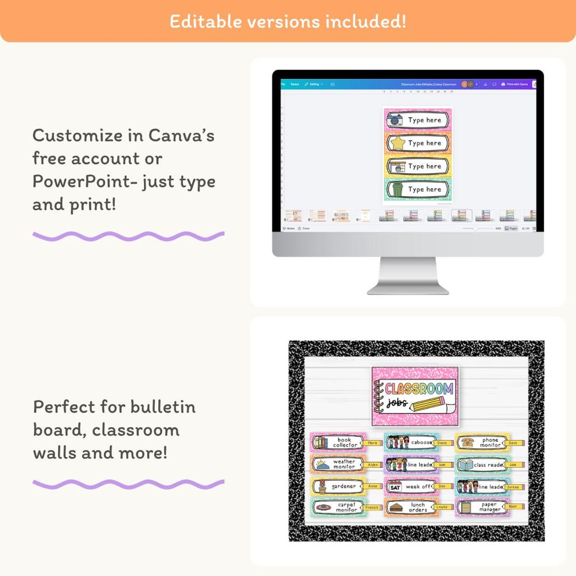 Cutesy Classroom Job Chart Composition Book Theme, Editable Class Job ...