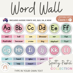 Alphabet Word Wall | SPOTTY PASTELS Classroom Decor | Editable