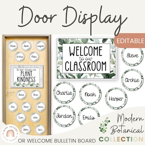 Classroom Door Display Set, Editable Botanical Teacher Welcome Sign & Student Name Labels, Eucalyptus Decor, Bulletin Board Back to School